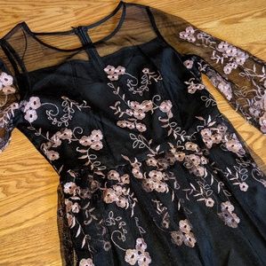 Black mesh floor length dress w embroidery